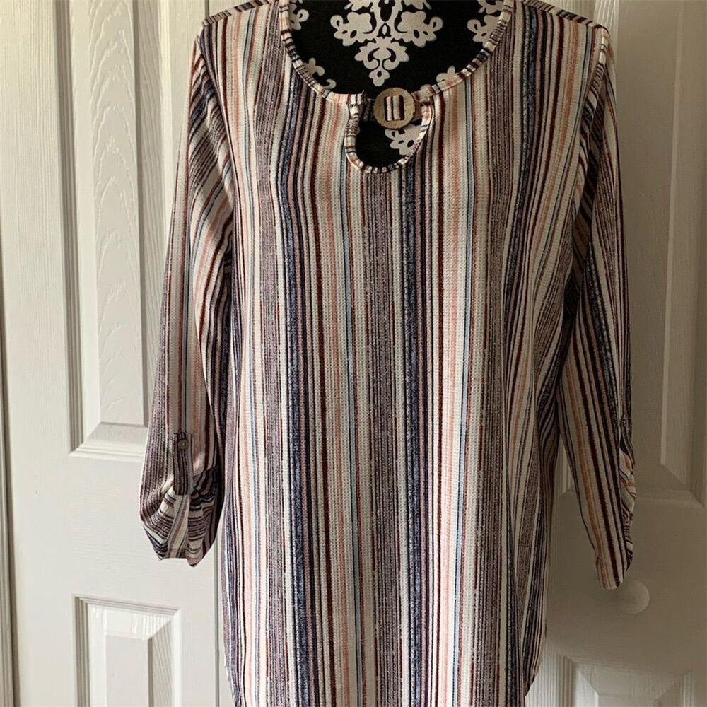 Cure Women's XL Multicolor Striped 3/4 Sleeve Blouse Casual